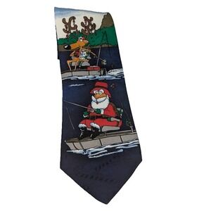 Yule Tide Greetings Hallmark Men's Necktie Christmas Santa Fishing Polyester USA